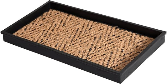 Anji Mountain AMB0BT2F-003 Black Rubber Boot/Shoe Tray with Coir, Fits 2 Pair (24.5" Wide), Tan & Black Insert