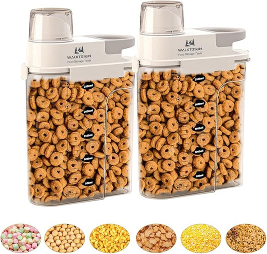 Cereal Containers Storage with Pouring Spout Airtight Kitchen and Pantry Organization Canisters for Dry Food Nuts Flour and Sugar Bin BPA Free Pet Dog Cat Food Dispenser 2500ml (Gray-2pcs)-NeatNest