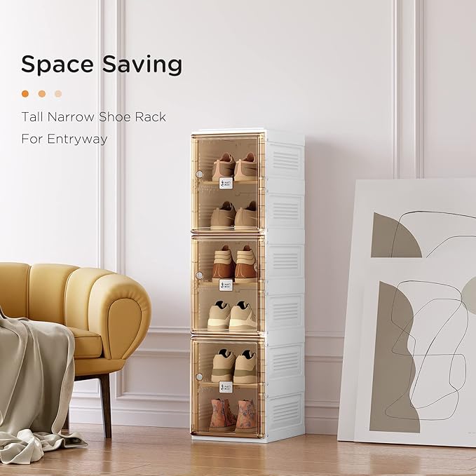 ANTBOX Shoe Organizer Storage Box, Portable Folding Shoe Rack for Closet with Magnetic Clear Door,Large Sneaker Cabinet Bins Sturdy Easy Assembly 6 Layers-6 Grids-NeatNest