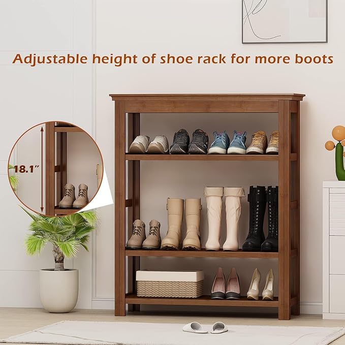Bamworld Shoe Rack 5 Tier Wooden Storage Benches Wood Free Standing Shoe Shelf for Entryway Hallway (Brown,31.5")-NeatNest
