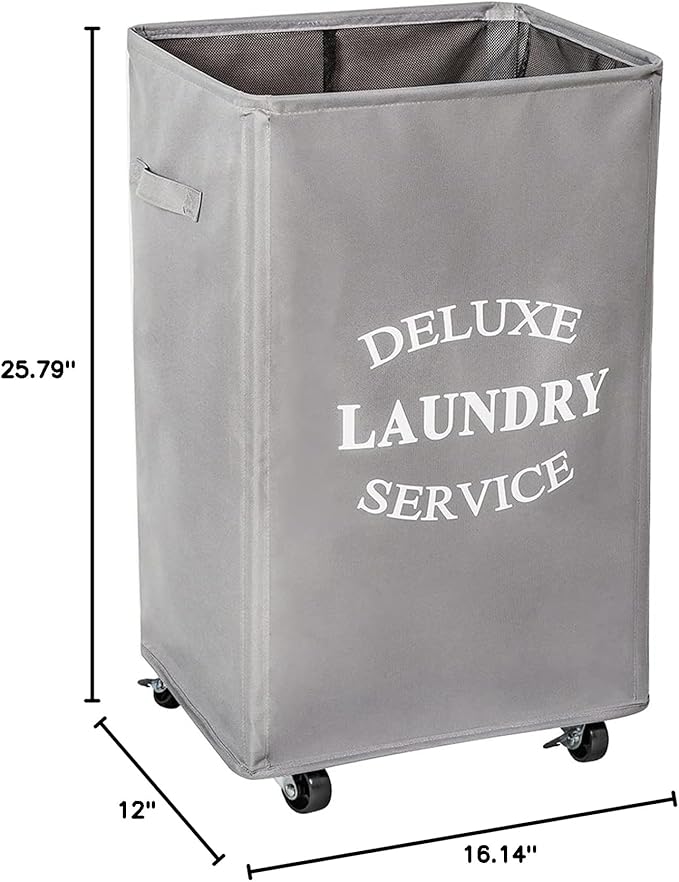 WOWLIVE Large Rolling Laundry Basket Wheels 90L Collapsible Tall Laundry Hamper Handle Foldable Dirty Clothing Basket Fold up Rectangular Hampers for Laundry Dorm Room (Grey)