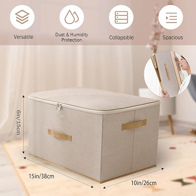 13 Qt Foldable Storage Bins with Zipper Lid & Handles, Durable Polyester Fabric Organizer for Closet, Home & Office (Beige)-NeatNest