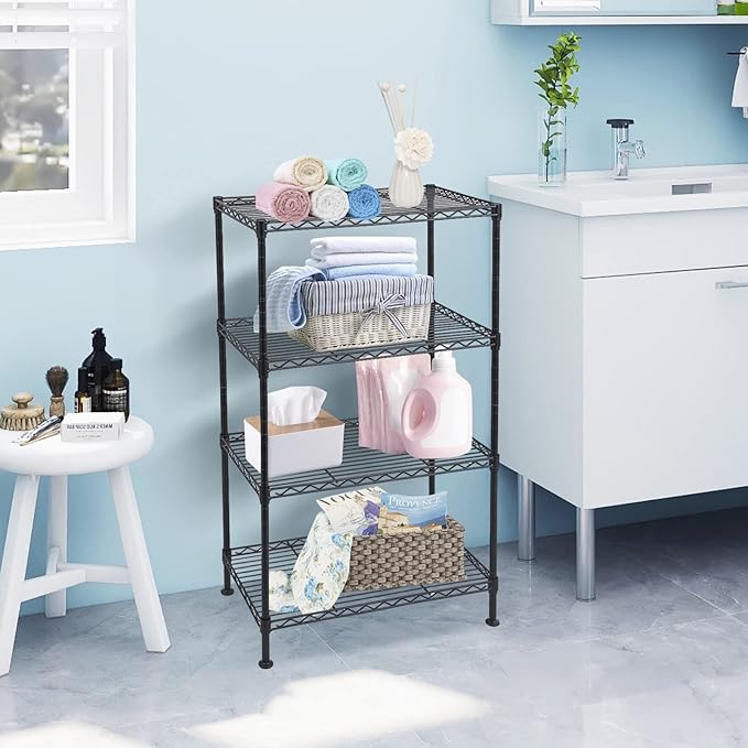4 Tier Wire Shelving Unit, Height Adjustable Wire Shelves with NSF Certified, Metal Storage Rack Shelf Unit for Kitchen, Laundry, Bathroom, Pantry, Closet (12" D x 19.7" W x 31.5" H, Black)
