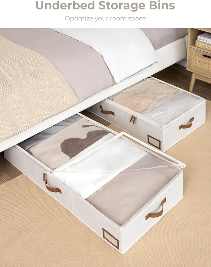 StorageWorks Extra Large Under Bed Storage Containers with Handles and Label Holder, 2 Pack Ultra-thick Fabric Underbed Bins, Closet Organizer for Clothes, Blankets, Sweater-NeatNest