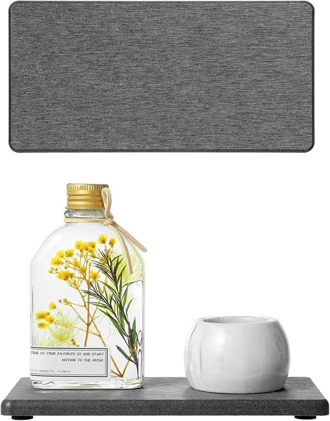 2PCS 7" x 3.5" Water Absorbing Bathroom Sink Vanity Trays, Diatomite Stone Quick Drying Mat for Kitchen Counter, Dish Rack Dispensers Sponge Holder Caddy Organizer, Dark Gray, 7"x3.5"-NeatNest