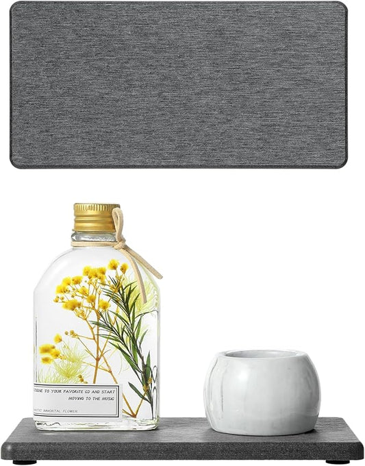 2PCS 7" x 3.5" Water Absorbing Bathroom Sink Vanity Trays, Diatomite Stone Quick Drying Mat for Kitchen Counter, Dish Rack Dispensers Sponge Holder Caddy Organizer, Dark Gray, 7"x3.5"-NeatNest