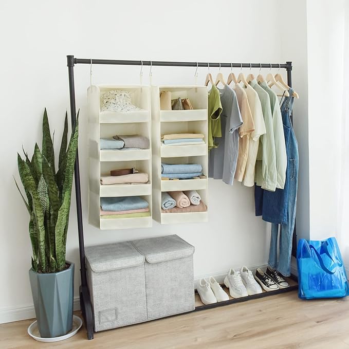GRANNY SAYS 4-Shelf Hanging Organizer, Closet Hanging Shelves, Space Saver for Bedroom & Living Room, Beige, 2-Pack-NeatNest