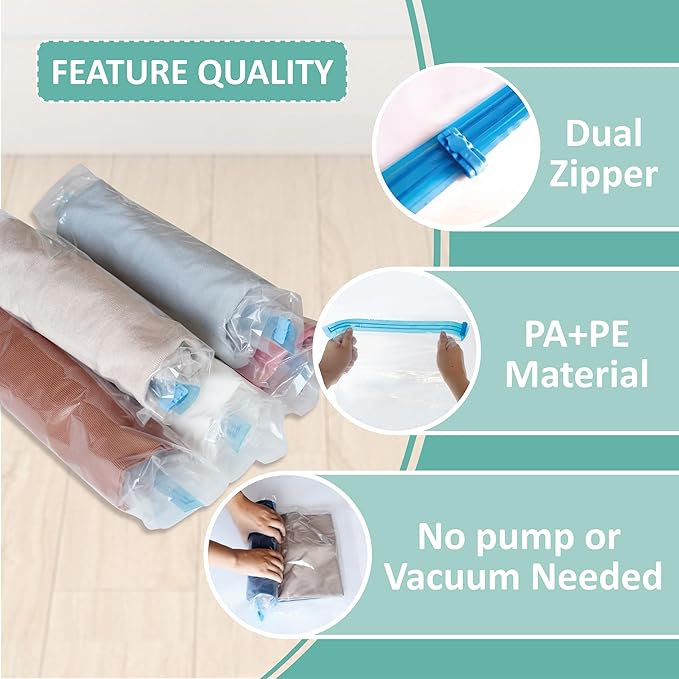 Compression Bags for Travel - Travel Essentials - 16 Pack Space Saver Bags - No Vacuum Needed - Compression Packing Bags for Cruise Accessories-NeatNest