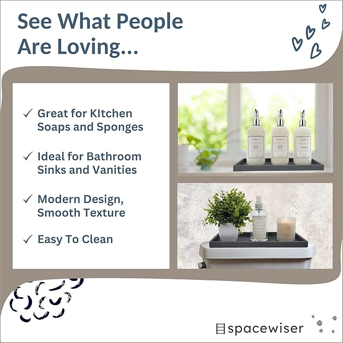 Countertop and Vanity Tray - 2 PC Large 11.7" Silicone Bathroom Trays, Counter Organizer, Dish Soap Sponge Holder Kitchen Sink Tray Organizer, Sink Caddy Toothbrush Key Kitchen Soap Trays-NeatNest