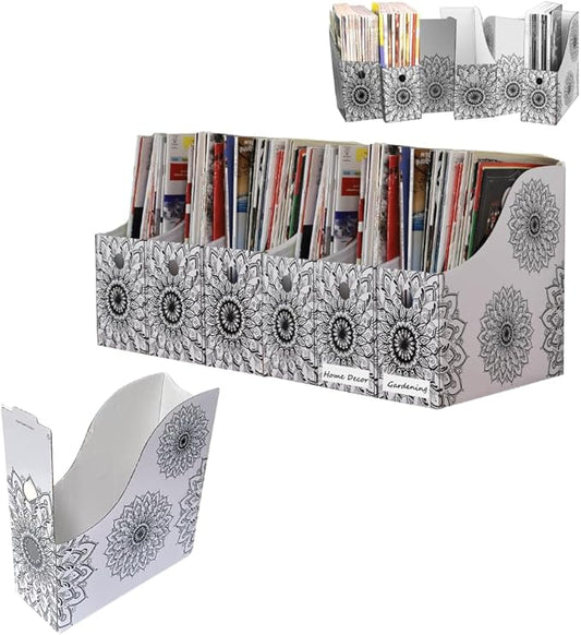 Evelots Magazine File Holder - Set of 12 Mandala - Office Desk Organizer - Sturdy Cardboard - New Upgraded Double Front Panel for More Stability - Full 4 Inch Wide - Easy Assemble