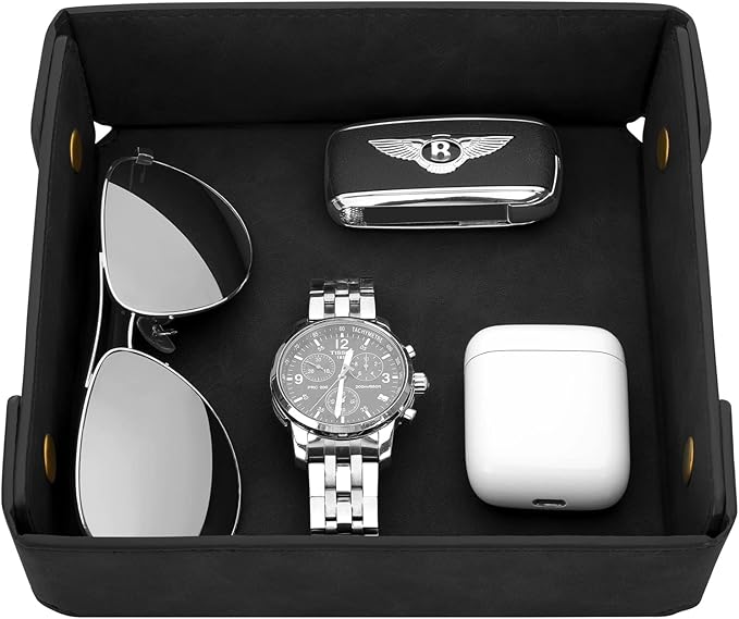 CASIRENA Father's Day Gifts Faux Leather Valet Tray Organizer for Men - Catch-All Tray for Entryway Table Key, Wallet, Watch, Coin Change, Phone, Dresser EDC Dump Jewelry, Bedside Nightstand Desk-top-NeatNest