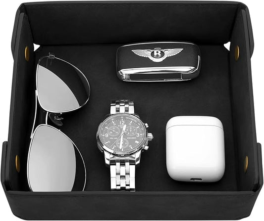 CASIRENA Father's Day Gifts Faux Leather Valet Tray Organizer for Men - Catch-All Tray for Entryway Table Key, Wallet, Watch, Coin Change, Phone, Dresser EDC Dump Jewelry, Bedside Nightstand Desk-top-NeatNest