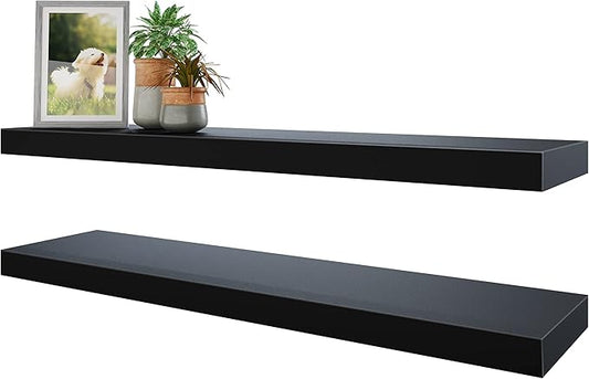 BAMEOS Floating Shelves, 35 Wx7 D Black Wall Mounted Wooden Shelves with Invisible Brackets Set of 2, Hanging Wall Shelves Decoration for Bedroom and Kitchen-NeatNest