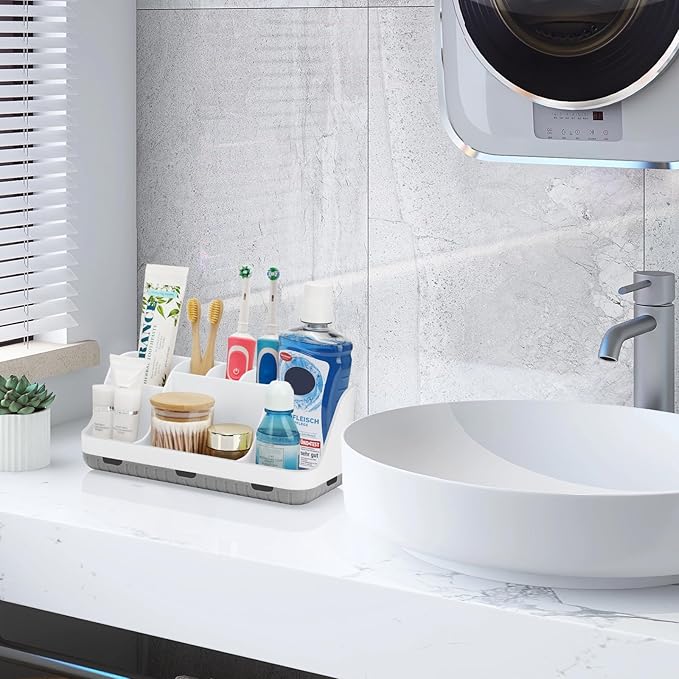 Toothbrush Holders for Bathrooms Countertop Organizer - Kids Electric Toothbrush and Toothpaste Holder Detachable 7 Slots Tooth Brush Organization Bathroom Accessories Storage Vanity, White