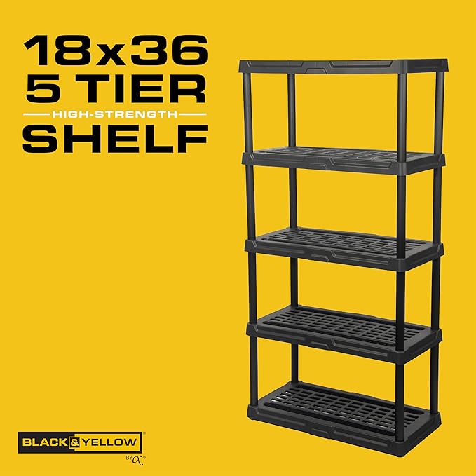 CX 5-Tier (72”H x 36”W x 18”D) Plastic Storage Shelving Unit (Black), Heavy Duty, 150lbs Per Shelf Capacity, Indoor/Outdoor Storage and Organization in Home, Garage, Office with Easy Assembly-NeatNest