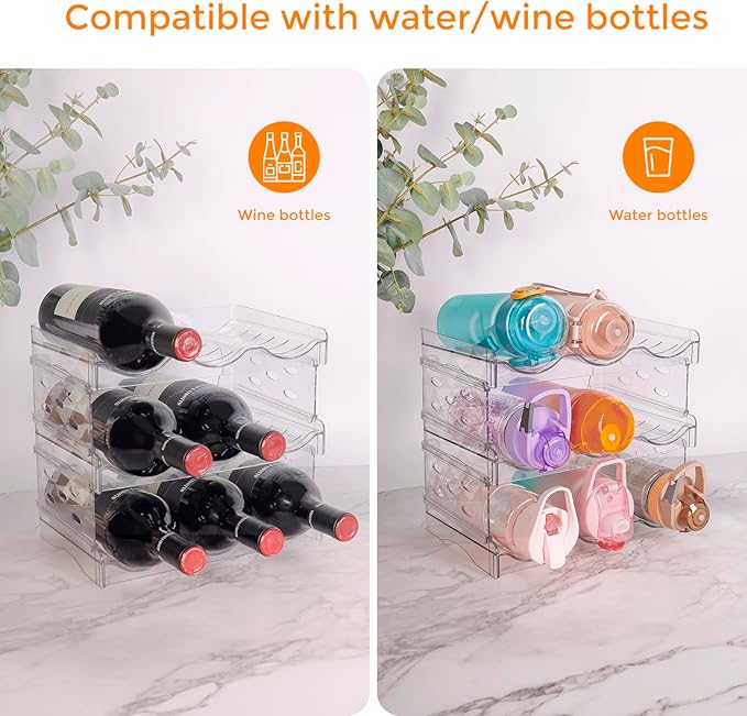 BoxedHome Plastic Water Bottle Organizer and Wine Rack Storage Holder for Inside Cabinet, Kitchen Countertop, Table Top, Pantry, Bars, Cabinets, Fridge - Clear (3 Tier 9 Containers)-NeatNest