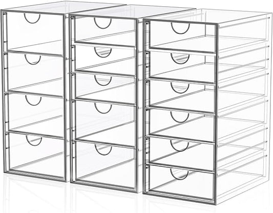Acrylic 3 Pack Desk Organizers and Accessories, Makeup Organizer Storage With 15 Drawers, Desk Organizers, Dustproof Drawer Organizer and Storage for Make Up, Jewelry, DIY Pen-NeatNest