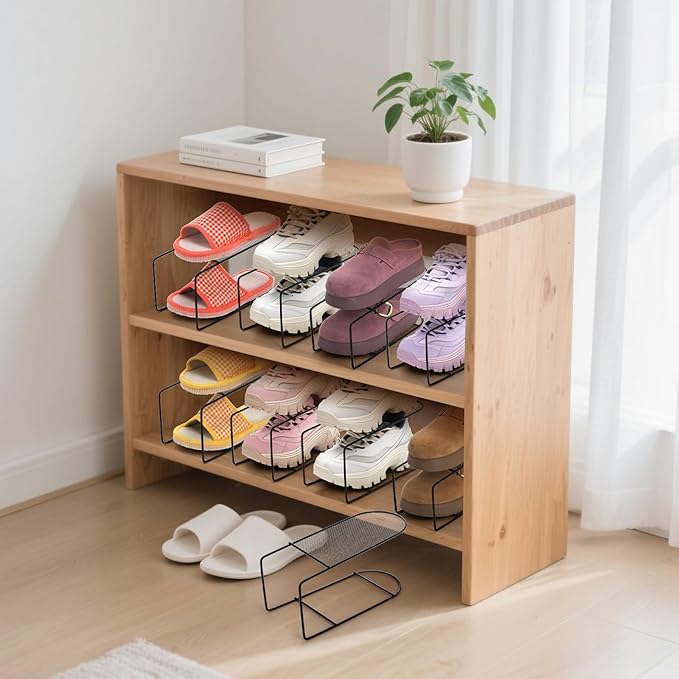 10 Pack Large Shoe Slots Organizer, Metal Shoes Storage Stacker, Double-Layer Shoe Holder, Thickening Shoes Rack, Display Shelf Space Saving 50% for Closet Cabinet Organization(Black)-NeatNest