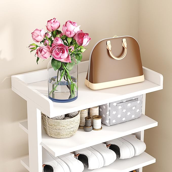 HOMEFORT 7-Tier Wood Shoe Rack, Double Rows 7-Tier Shoe Shelf, Shoe Storage Stand, Entryway Shoe Tower, Vertical Shoe Organizer Perfect for Narrow Closet, Entryway, Hallway, Bedroom in White-NeatNest