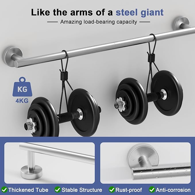 Brushed Nickel Towel Bar, 24 Inch Towel Racks for Bathroom Wall Mounted, SUS304 Stainless Steel Bathroom Towel Holder, Total Length 26.4 Inch Towel Bars-NeatNest