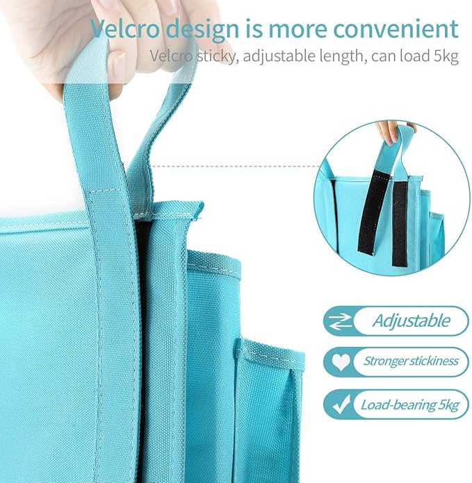 Bseash Bunk Bed Organizer, Bedside Caddy Hanging Bed Organizer Storage Bag 8 Pockets, for College Dorm Rooms Bed, Hospital Bed, Baby Bed Rails, 600D Oxford Cloth (Light Blue)-NeatNest