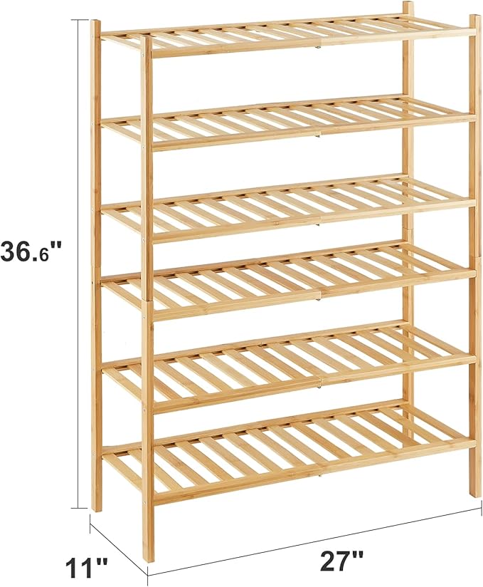 6-Tier Bamboo Shoe Rack for Entryway, Stackable | Heavy Duty | Multi-Function, Free Standing Shoe Racks for Bedroom Hallway Closet-NeatNest