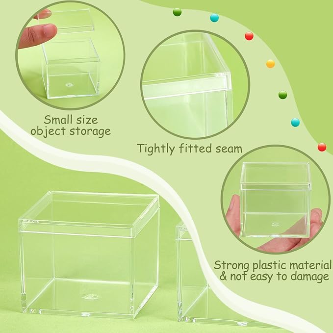 Blulu 8 Pieces Clear Acrylic Plastic Jewelry Box Mini Storage Box Mini Cube Containers with Lids for Candy Pill and Tiny Jewelry(Square,2.2 x 2.2 x 1.8 Inch)-NeatNest