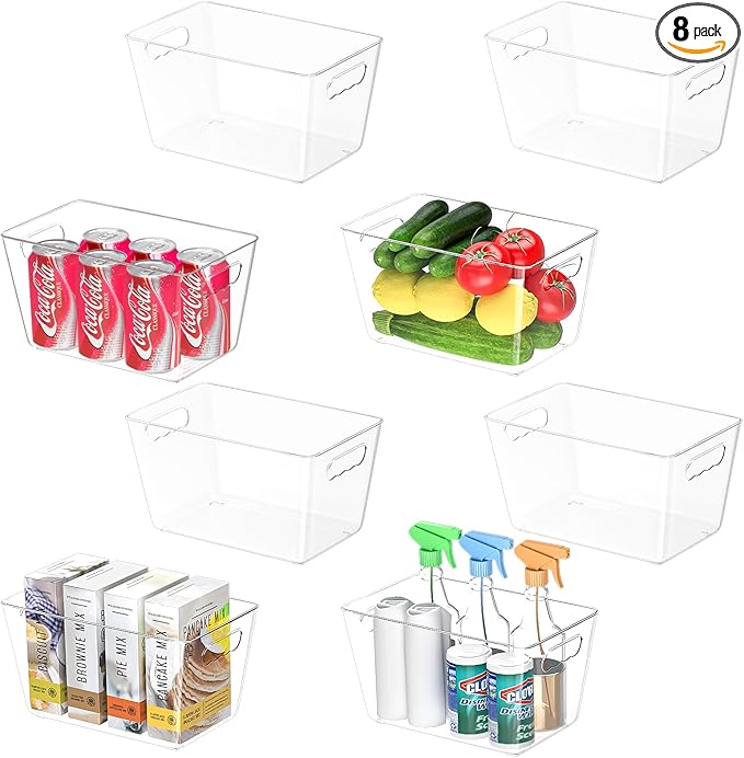 BALEINE Clear Plastic Storage Bins, Pantry Organization, BPA Free Stackable Refrigerator Organizers and Storage with Handles for Kitchen Fridge Cabinet Bathroom (8PK, 10.5x6x5)-NeatNest