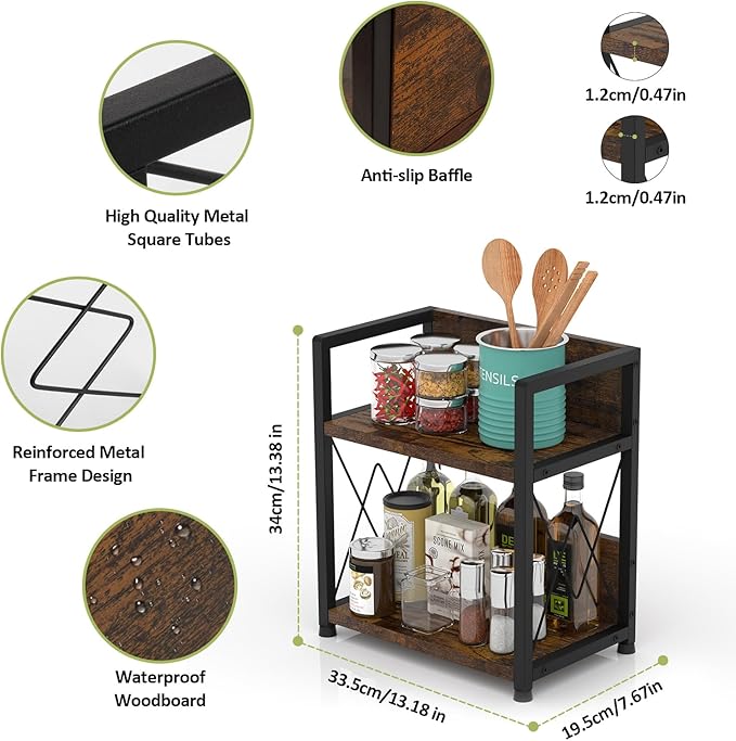 Aduanbang Coffee Bar Accessories Organizer, 2 Tier Wooden Kitchen Counter Shelf, Coffee Organizer Station for Countertop, Condiment Rack for Mugs, Cups, Cream, Syrup-NeatNest