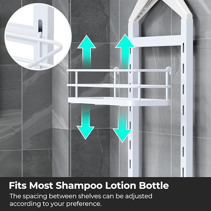 ODesign 4 Tier Height-Adjustable Shower Caddy Hanging Anti-Swing-Over The Shower Head Caddy-Storage Organizer Bathroom Shelves Basket-White