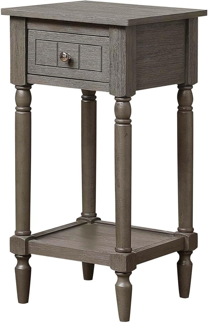 Convenience Concepts French Country Khloe 1 Drawer Accent End Table 14" - Traditional Farmhouse Side Table with Storage Drawer and Shelf for Living Room, Wirebrush Dark Gray-NeatNest