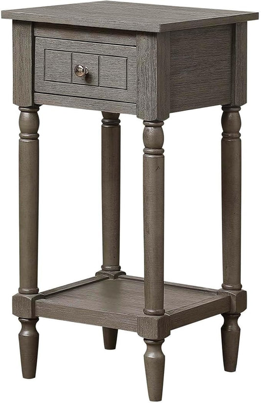 Convenience Concepts French Country Khloe 1 Drawer Accent End Table 14" - Traditional Farmhouse Side Table with Storage Drawer and Shelf for Living Room, Wirebrush Dark Gray-NeatNest