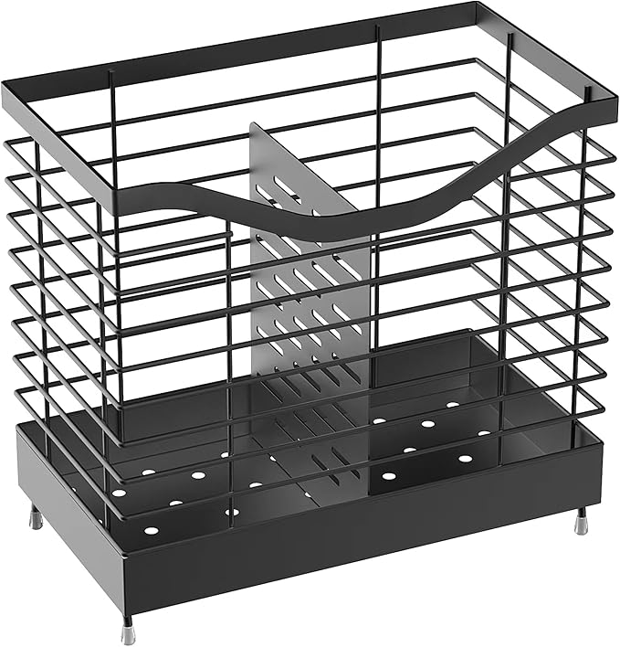 2 Grids Utensil Holder for Kitchen Counter - 7.9" x 4.3" x 7.5", Kitchen Utensil Racks, Spoon Holder, Kitchen Utensil Organizer for countertop, Black-NeatNest