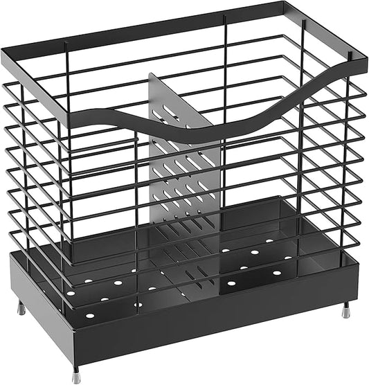 2 Grids Utensil Holder for Kitchen Counter - 7.9" x 4.3" x 7.5", Kitchen Utensil Racks, Spoon Holder, Kitchen Utensil Organizer for countertop, Black-NeatNest