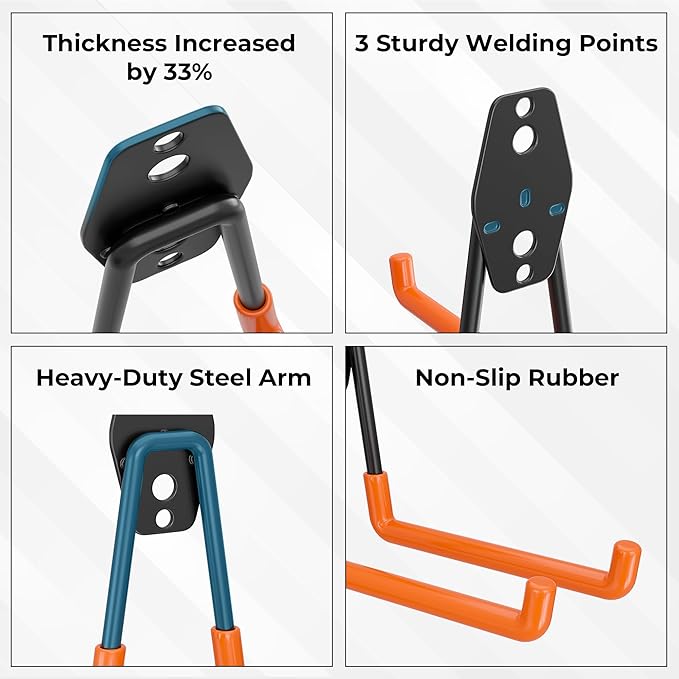 BONTEC Heavy Duty Garage Hooks, Anti-Slip Coated Black Steel with Strong Load Capacity, Multi-Sized U and J Hooks, Easy Wall Mount for Garage, Garden, Workshop (Orange, 16 Pack)-NeatNest