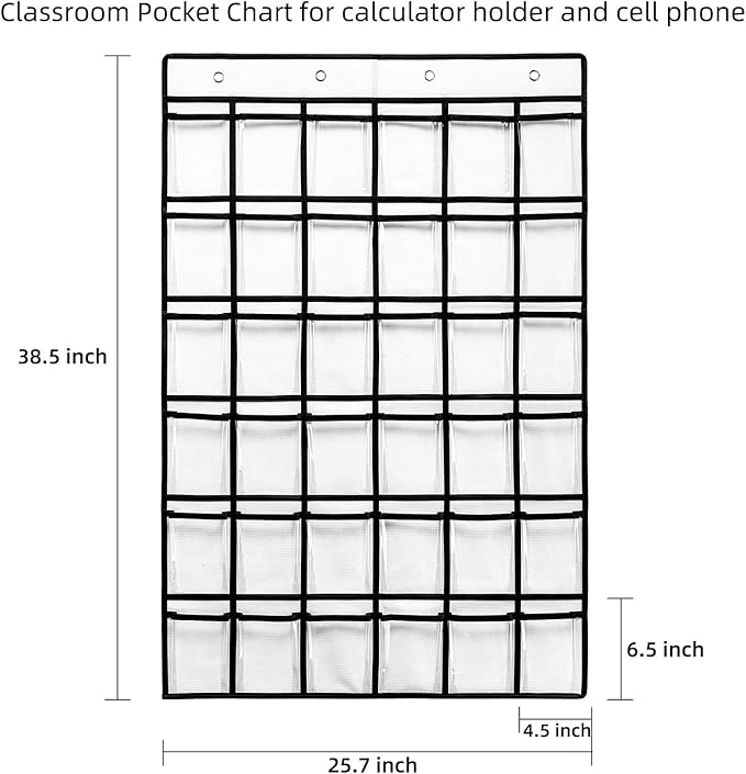 2 Pack 36 Pockets Classroom Pocket Chart for Cell Phone Calculator Holder,Clear Pocket Chart Organizer for Classroom Cellphone Storage with 36 Number Sticker Size:38.5x25.7 Inch (White-2pack)-NeatNest