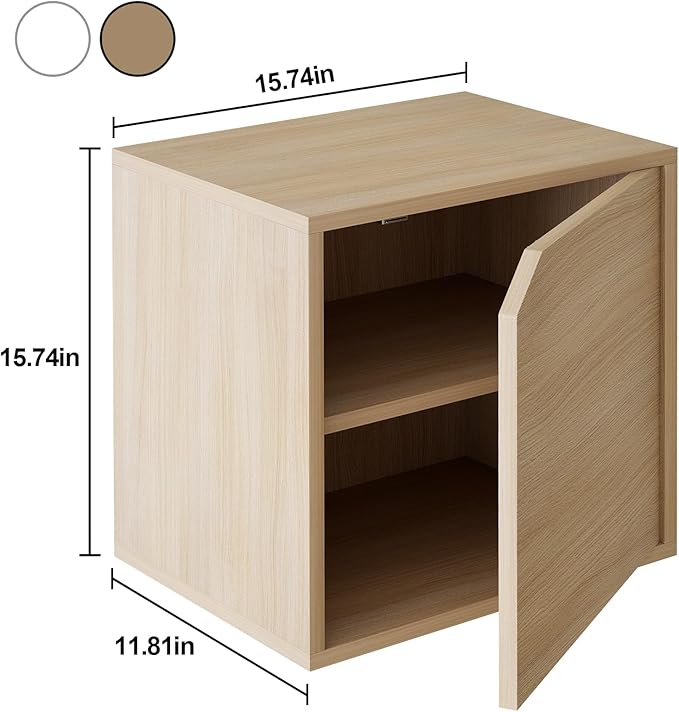 Garden 4 You Cube Storage Organizer Shelf, 2 Tiers Stackable Bookshelf With Door, Wooden Display Bookcase, Small Cabinet for Living Room Bedroom, Natural-NeatNest