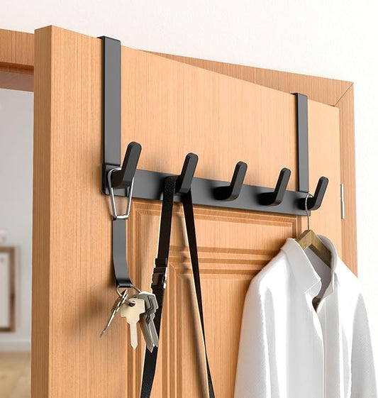 Over The Door Hooks Hanger with Extended Arms, Fit 1 3/8" Door, L7U - Bathroom Accessories and Towel Rack Organizer Holder - Matte Black, 1 Pack