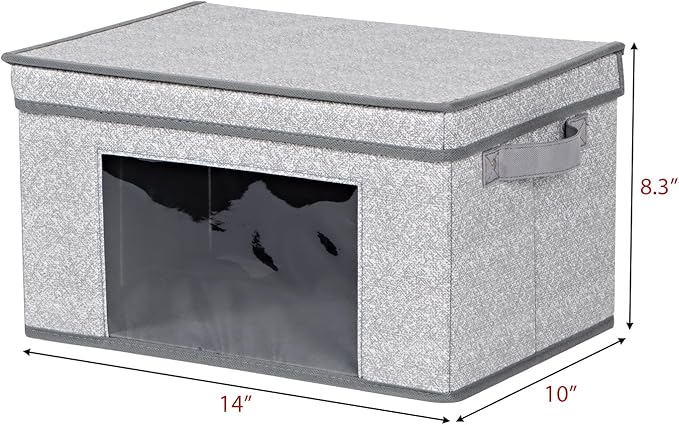 Univivi Fabric Foldable Storage Bins with Lids Collapsible Storage Boxes Bins Organization Baskets for Home, Closet, Playroom, 14''x10''x8.3'' (Gray, 4-Pack)-NeatNest