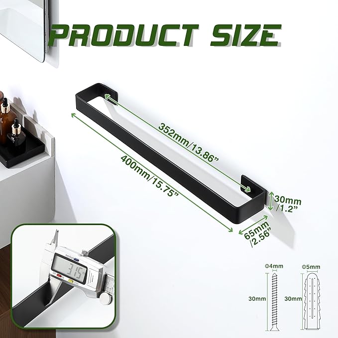 Alise Bath Hand Towel Holder Black Towel Bar for Bathroom Wall Mount,SUS304 Stainless Steel Towel Rack for Bathroom and Lavatory,Kitchen,16'' Towel Hanger Towel Rail