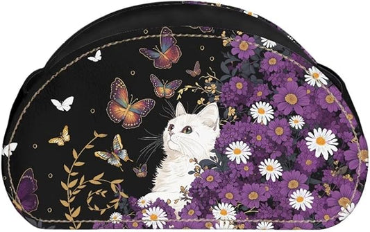 Cute White Cat Butterfly Print TV Remote Control Organizer PU Leather Desktop Storage Box,Table Caddy,Desktop Storage for Media Players/Controllers/Eyeglasses/Makeup Brushes/Pens-NeatNest