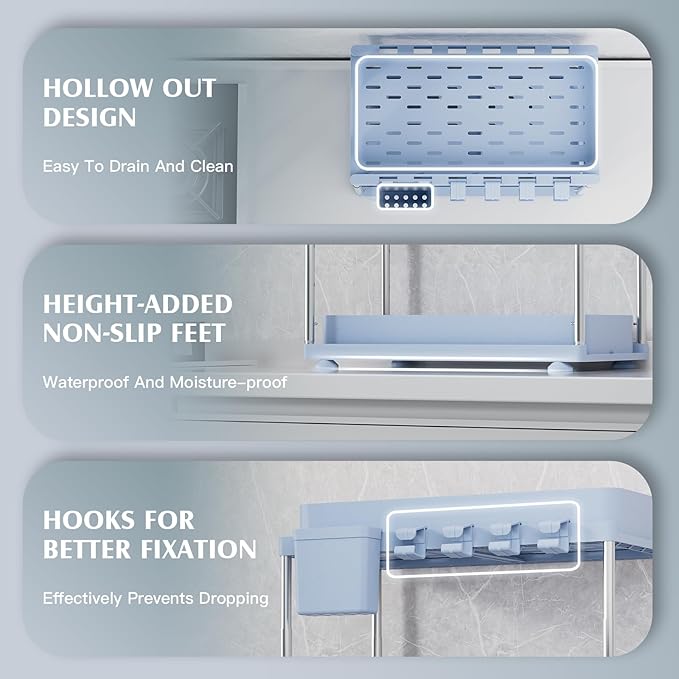 Under Sink Organizer (2 Pack), 2 Tier Under Sink Organizer, Adjustable Height Cabinet Organizer and Storage, in Blue-NeatNest