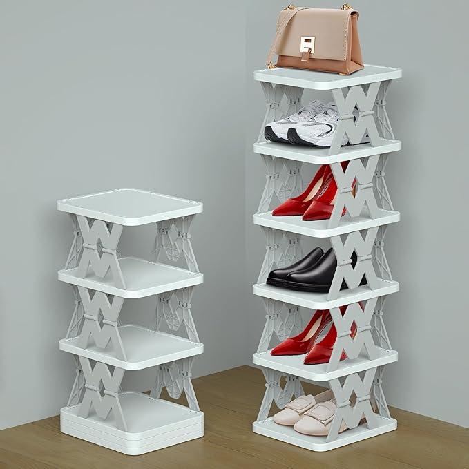 Shoe Rack, 6 Tier Small Shoe Organizer Without Assembly, Foldable Shoe Rack for Entryway, Front Door Entrance, Bedroom, Small Spaces, White-NeatNest