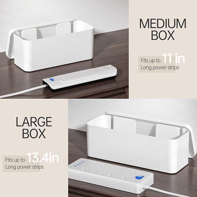 YECAYE 2 Pack Cable Management Box, Pet Friendly Cable Box Organizer for Home & Office, Child-Proof Floor Cord Cover, Cord Management and Cord Hider, White
