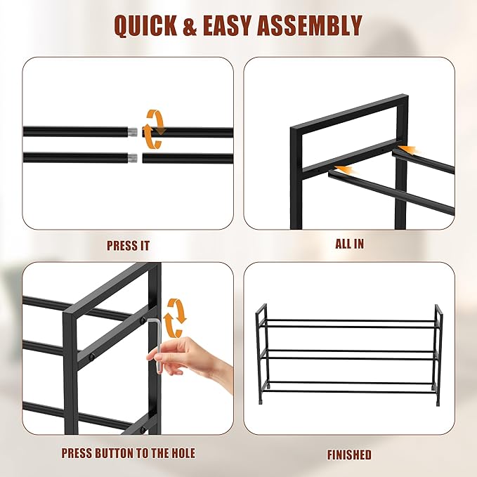 3-Tier Shoe Rack Storage Organizer for Closet, Small Space, Front Door, Sturdy Metal, Black-NeatNest