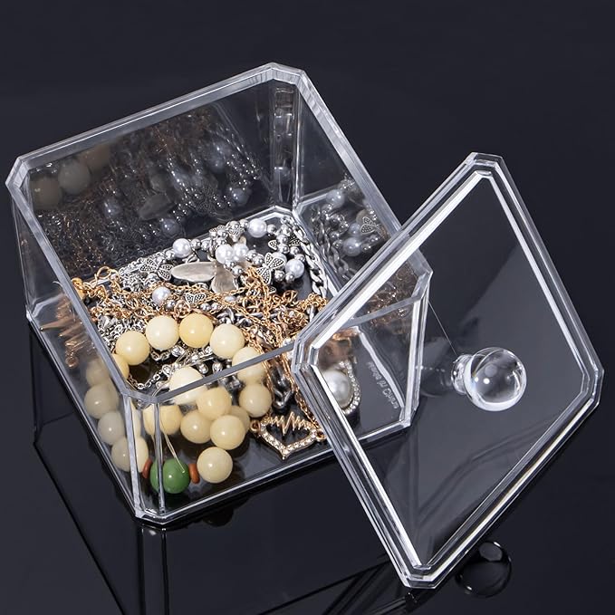 dedoot Plastic Drawer Organizer, Clear Acrylic Vanity Desk Storage and Organizer, Bathroom Display Storage Container with Lid for Jewelry, Small Items 3.74x3.54X2.55 Inch-NeatNest
