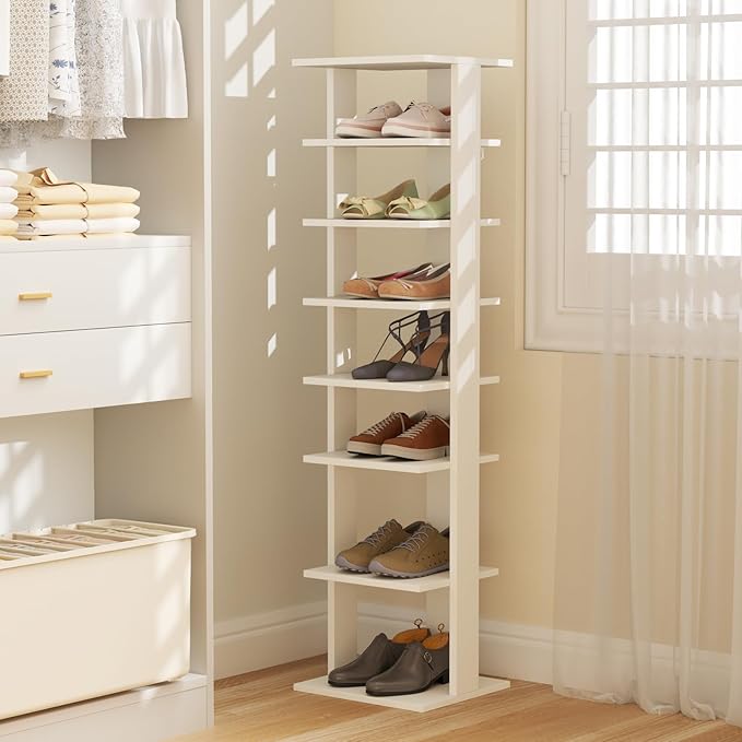 Tangkula 8-Tier Vertical Shoe Rack, Space-Saving Corner Shoe Organizer for 7 Pairs, Narrow Shoe Storage for Entryway, Front Door, or Closet-NeatNest