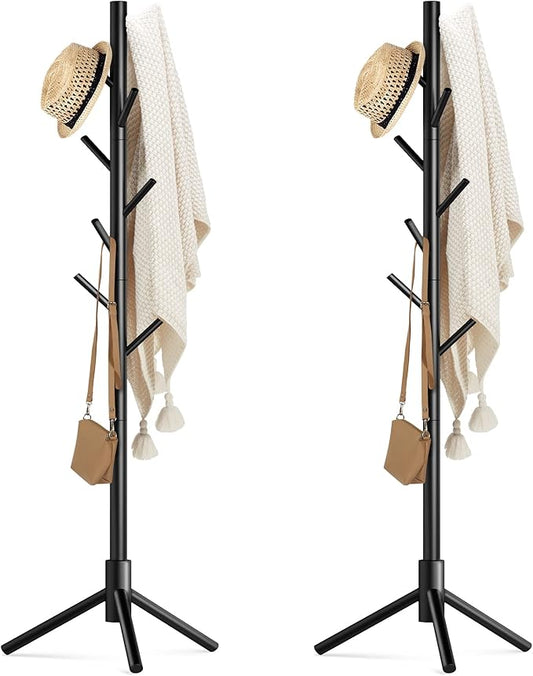 Haddockway Wooden Coat Rack Stand with 8 Hooks New Zealand Pine 3 Adjustable Coat Standing Tree Easy Assembly for Coats, Hats, Scarves and Handbags for Entryway, Hallway, Bedroom, Office,2 PCS-NeatNest