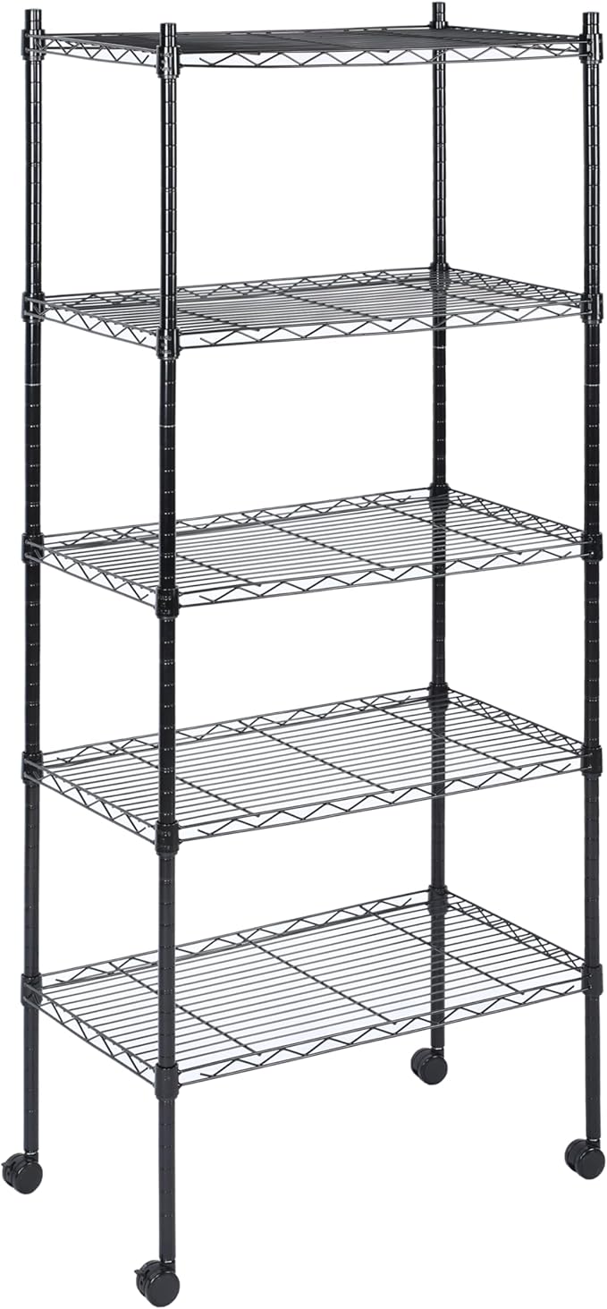 HealSmart Heavy Duty 5-Tier Shelving Units Adjustable, 65 "D x 14" W x 30 "H Wire Shelf with 1000 lbs Capacity, Black