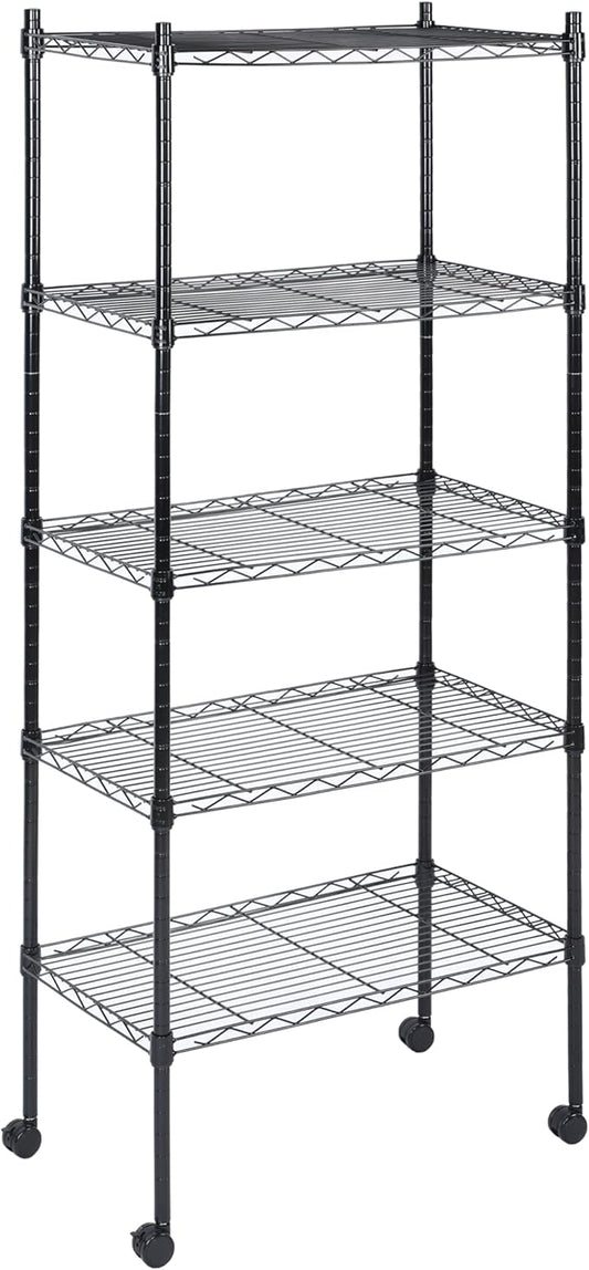 HealSmart Heavy Duty 5-Tier Shelving Units Adjustable, 65 "D x 14" W x 30 "H Wire Shelf with 1000 lbs Capacity, Black